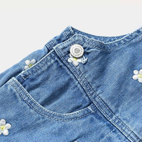 Girls Denim Dangri white Daisy-LT.Blue