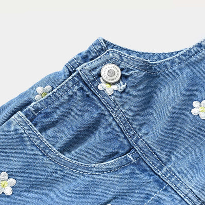 Girls Denim Dangri white Daisy-LT.Blue