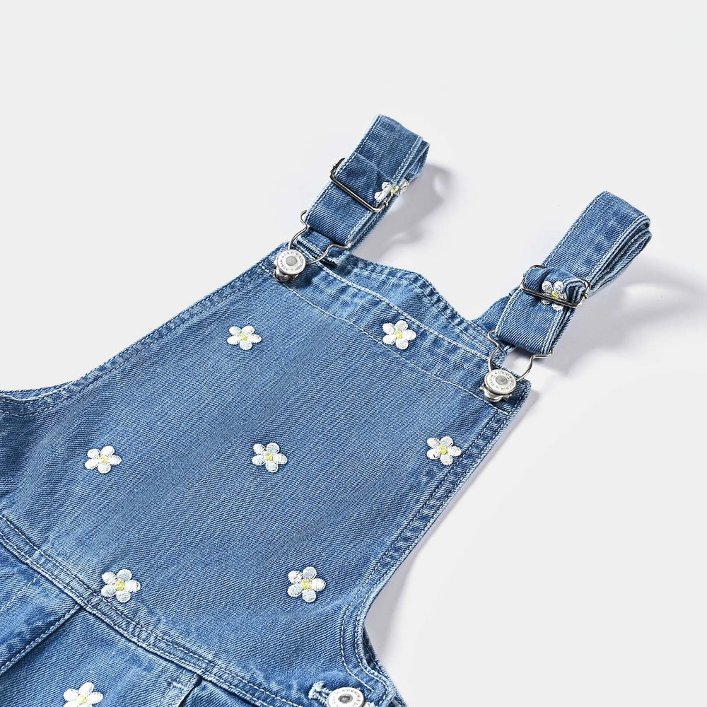 Girls Denim Dangri white Daisy-LT.Blue