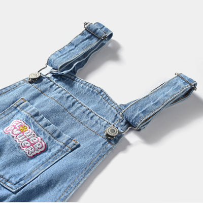 Girls Denim rigid Dangri Flower Power-Ice Blue