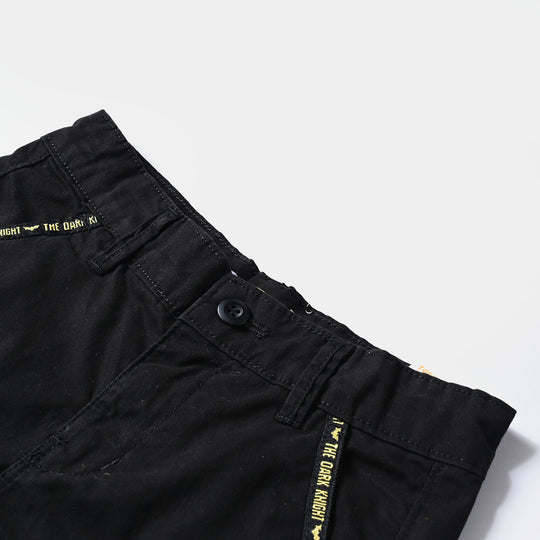 Boys Cotton Twill Short Detail-BLACK