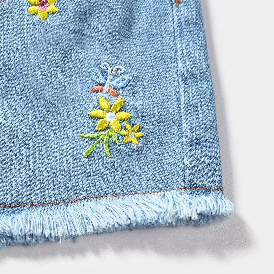 Infant Girls Denim Short Flower & Butterfly-LT.Blue