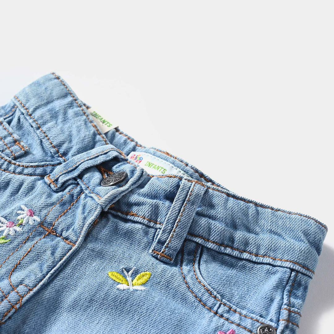 Infant Girls Denim Short Flower & Butterfly-LT.Blue