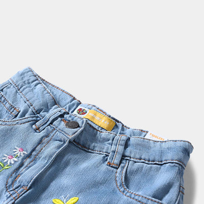 Girls Denim rigid Short Flower & Butterfly-LT.Blue