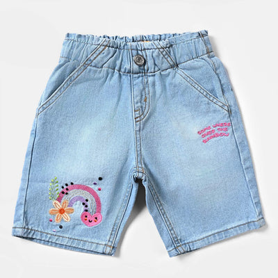 Girls Denim Short Rainbow-Ice Blue