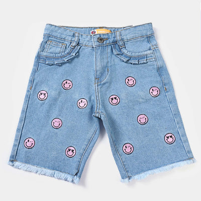 Girls Denim Short Smiley-Ice Blue