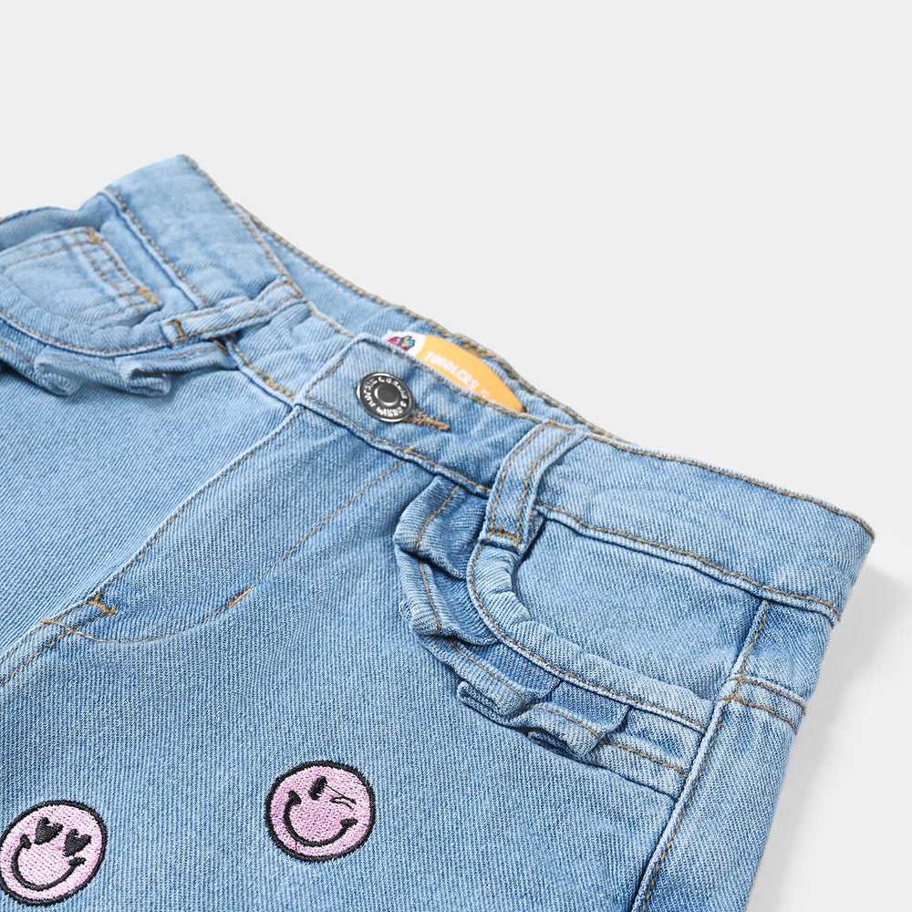 Girls Denim Short Smiley-Ice Blue