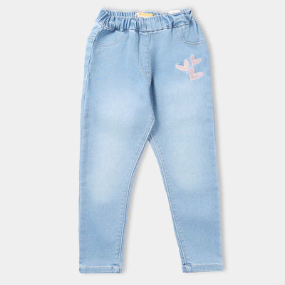 Girls Denim Jegging Hearts-Ice Blue