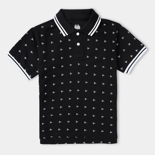 Boys Cotton PK Polo Triangles-BLACK