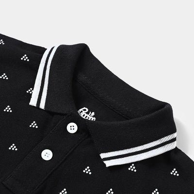 Boys Cotton PK Polo Triangles-BLACK