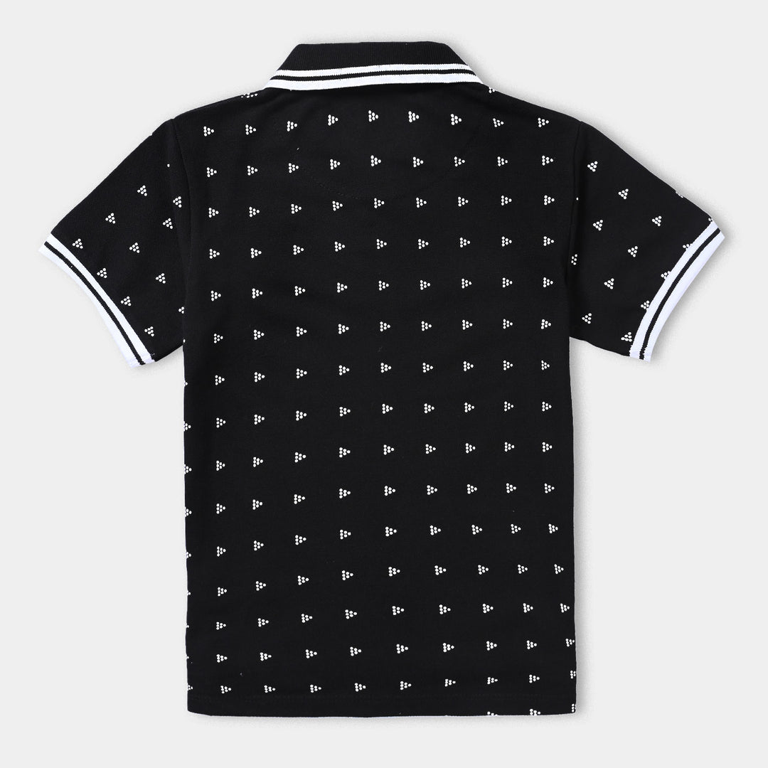 Boys Cotton PK Polo Triangles-BLACK