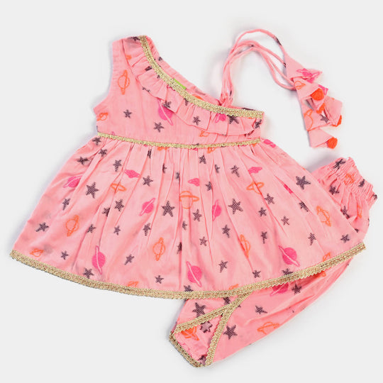Infant Girls Jacquard Emb 2PC Suit Frill-Pink