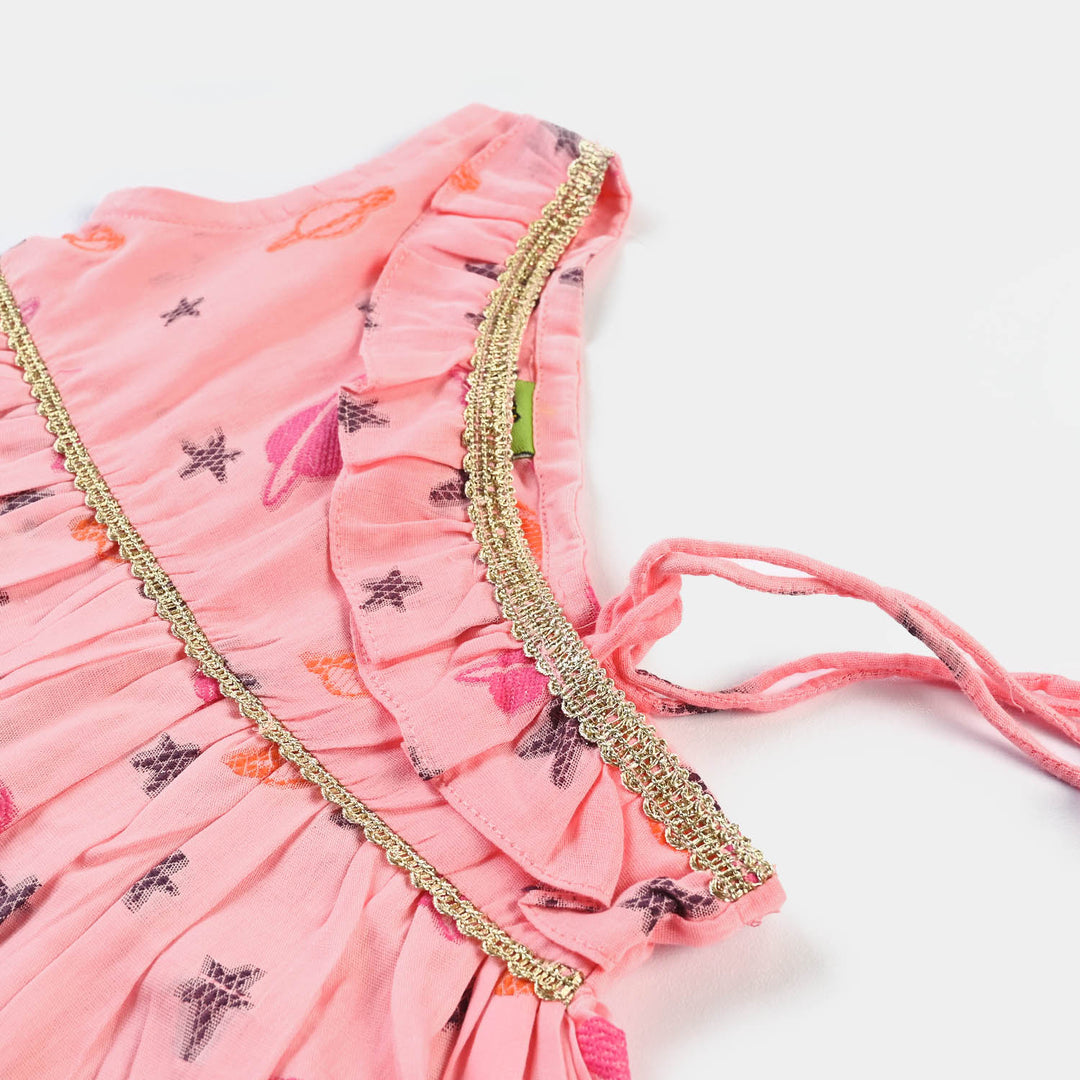 Infant Girls Jacquard Emb 2PC Suit Frill-Pink