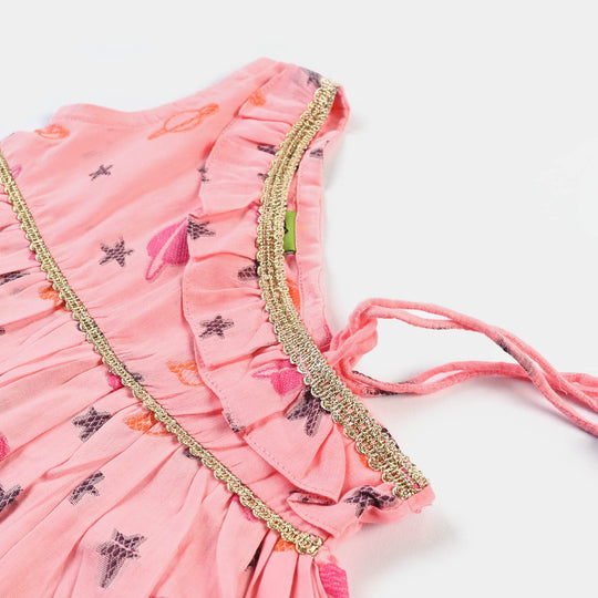 Infant Girls Jacquard Emb 2PC Suit Frill-Pink