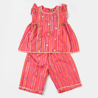 Infant Girls Jacquard 2PC Suit Stripes-P.Pink