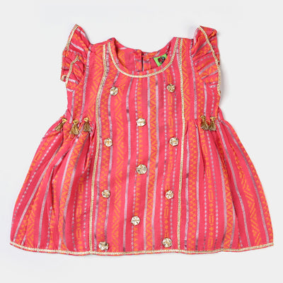 Infant Girls Jacquard 2PC Suit Stripes-P.Pink