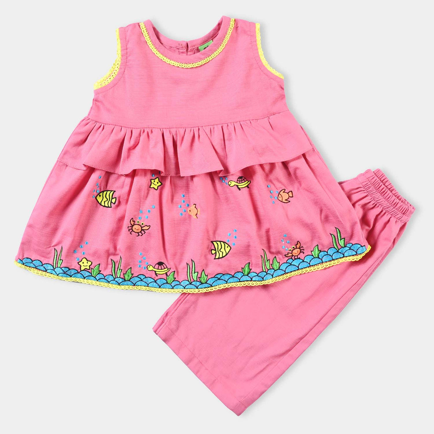 Infant Girls Cotton Slub 2PC Suit Little Fishes-Pink