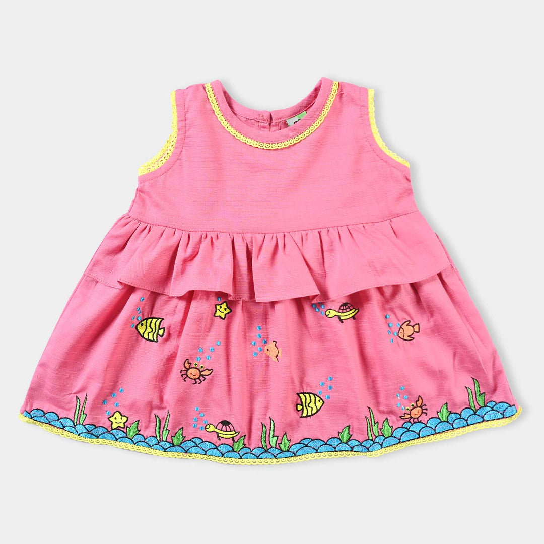 Infant Girls Cotton Slub 2PC Suit Little Fishes-Pink