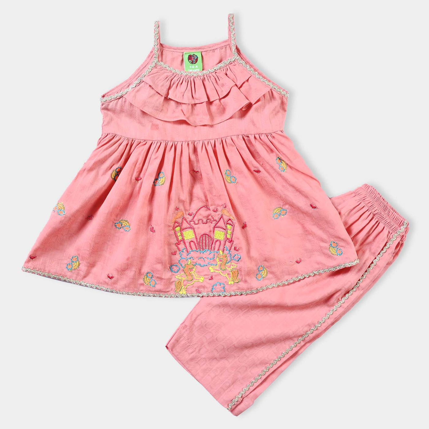 Infant Girls Jacquard 2PC Suit-Peach