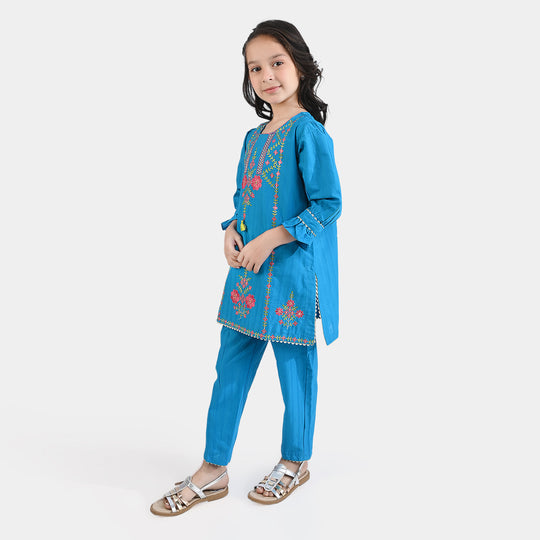 Girls Jacquard EMB 2Pcs Roshan-Teal