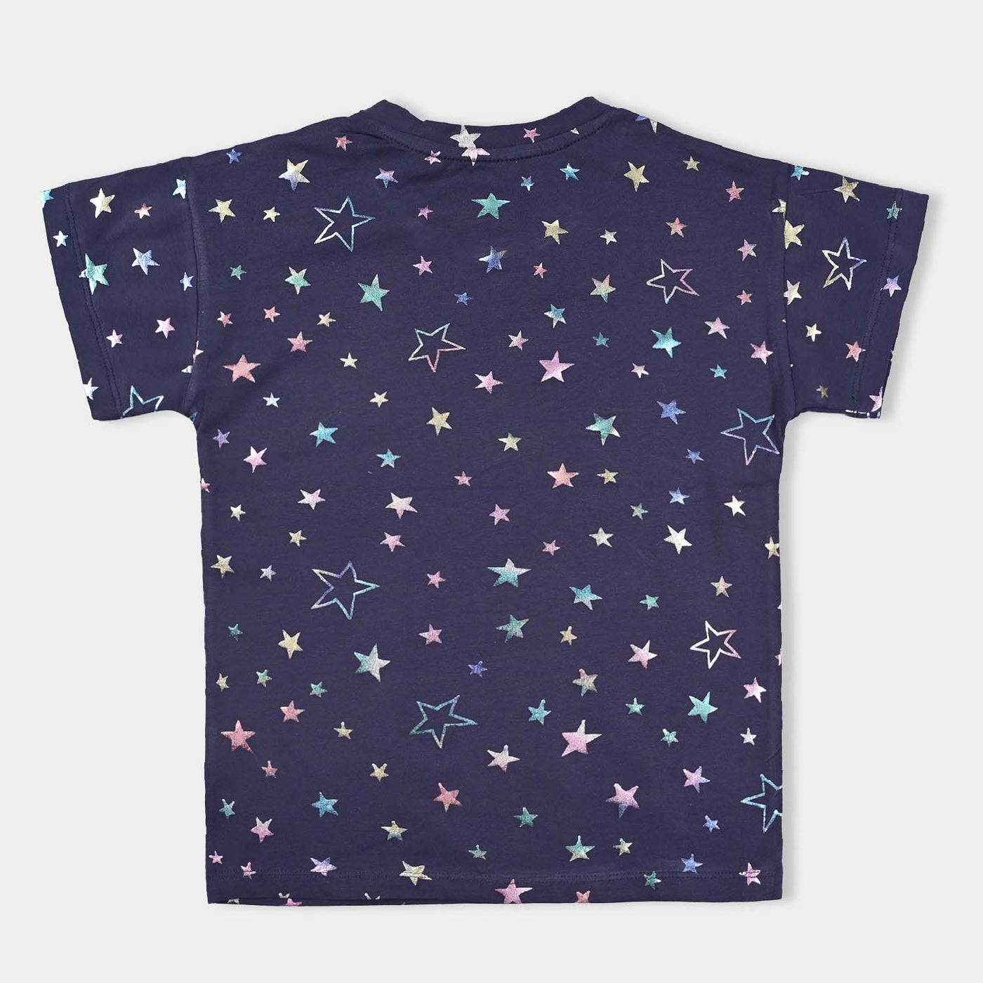 Girls Cotton Jersey T-Shirt H/S Multi stars-True Navy