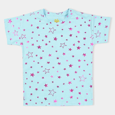 Girls Cotton Jersey T-Shirt H/S Stars-T-Turquoise