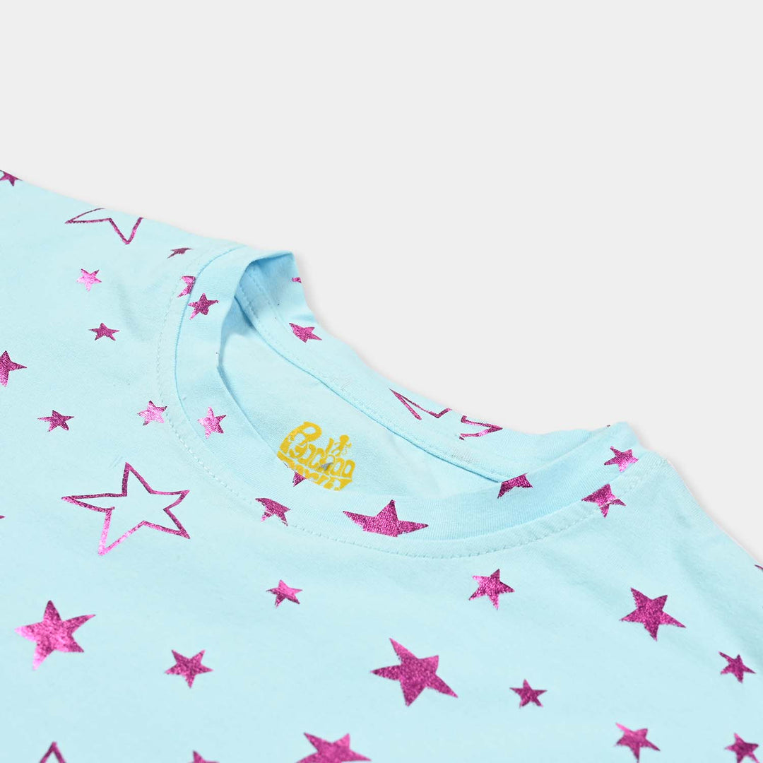 Girls Cotton Jersey T-Shirt H/S Stars-T-Turquoise