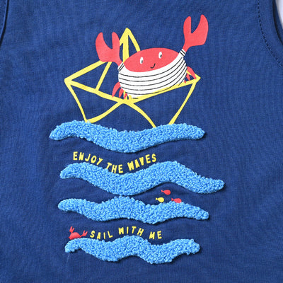Infant Boys Cotton Jersey Sando Crab-Navy Peony
