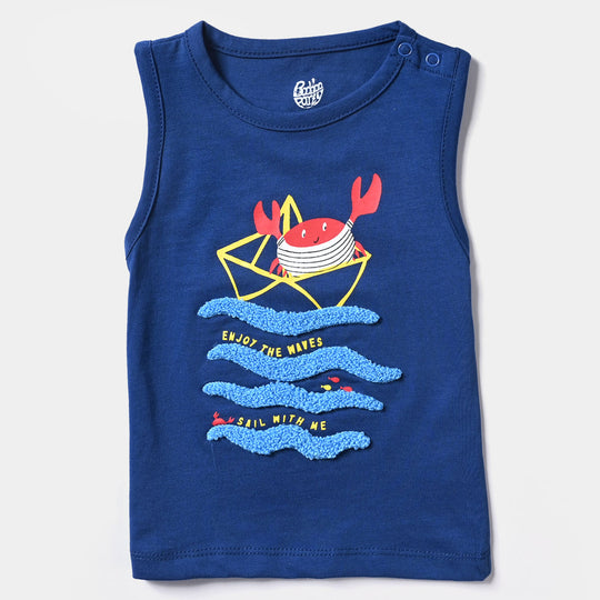 Infant Boys Cotton Jersey Sando Crab-Navy Peony