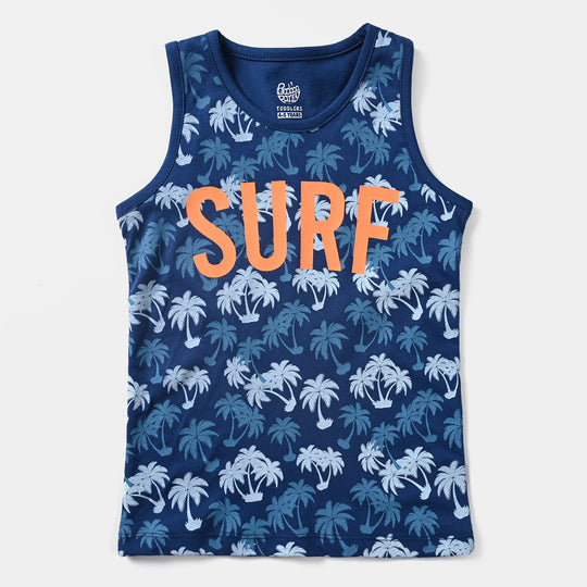 Boys Cotton Jersey Sando Surf-Navy Peony