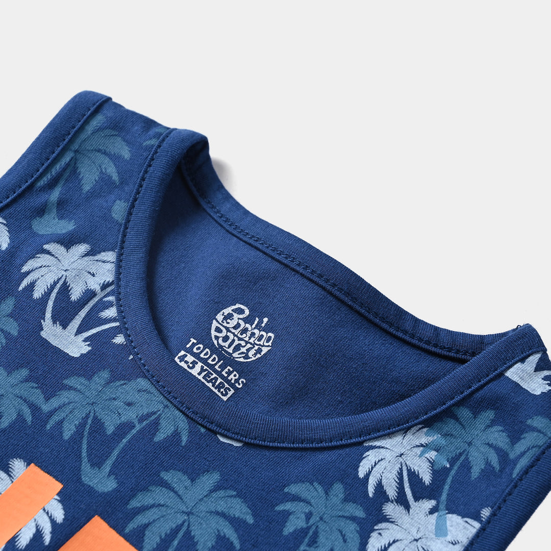 Boys Cotton Jersey Sando Surf-Navy Peony