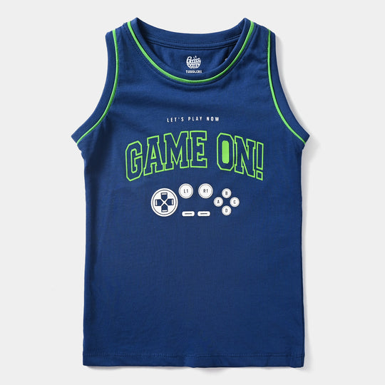 Boys Cotton Jersey Sando Game On-Navy Peony