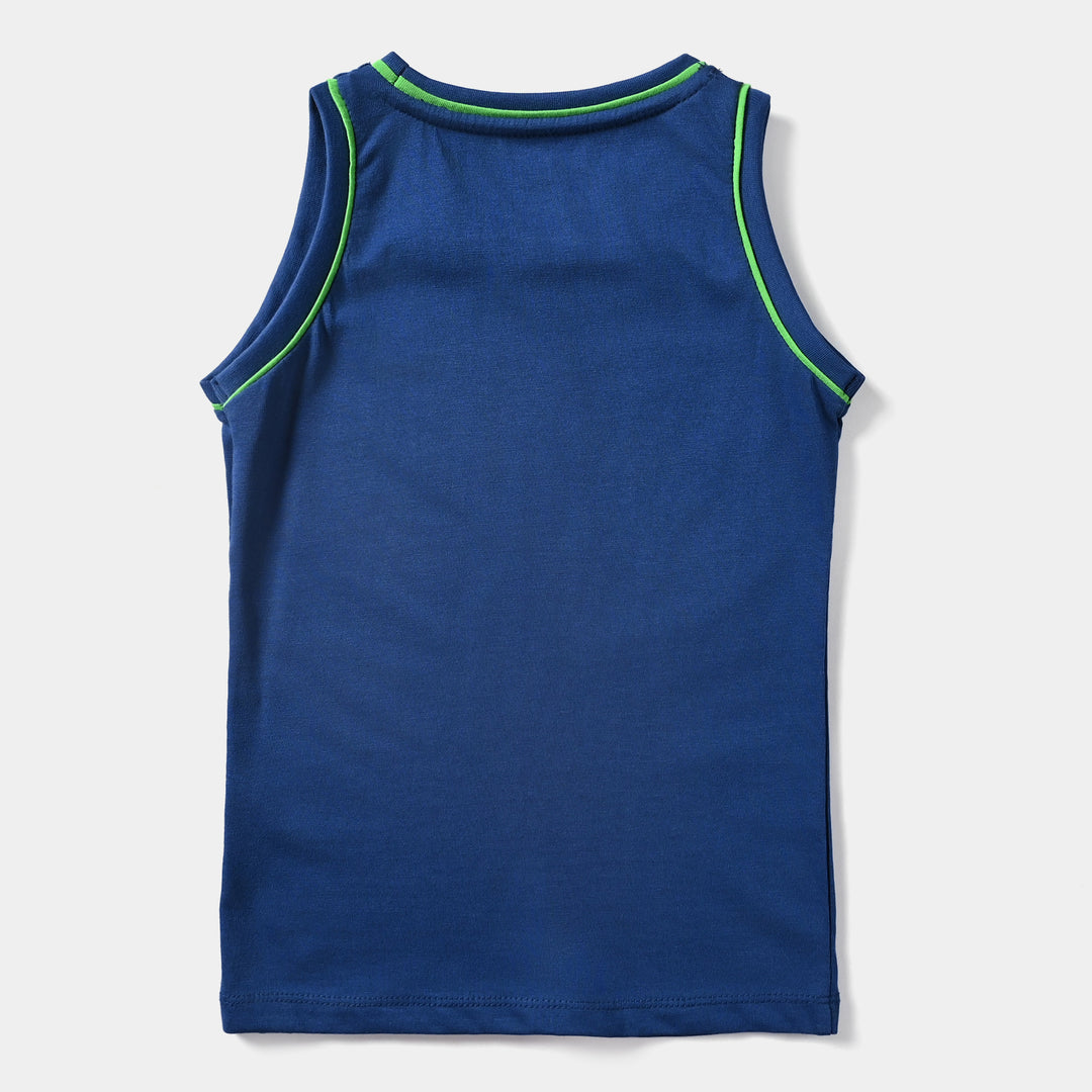 Boys Cotton Jersey Sando Game On-Navy Peony