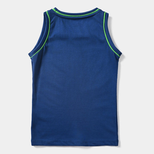 Boys Cotton Jersey Sando Game On-Navy Peony