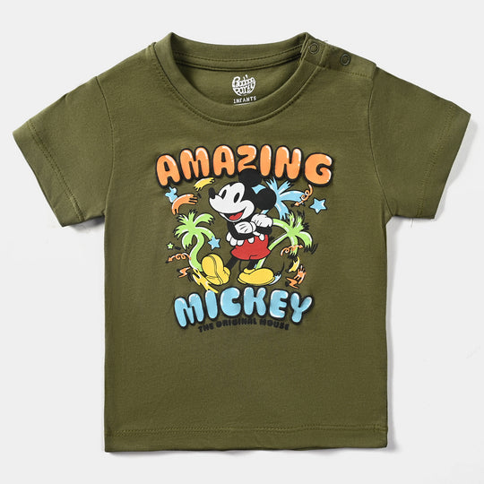 Infant Boys Cotton Jersey Round Neck T-Shirt Amazing-C.Olive