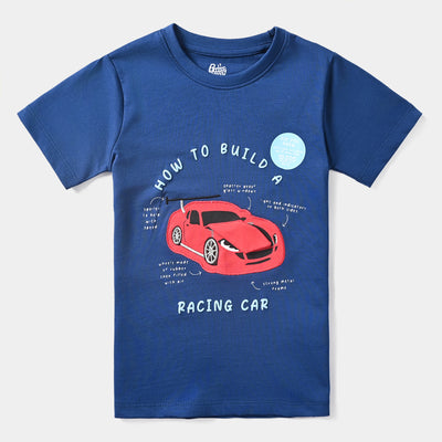 Boys Cotton Jersey T-Shirt H/S Racing Car-Navy Peony