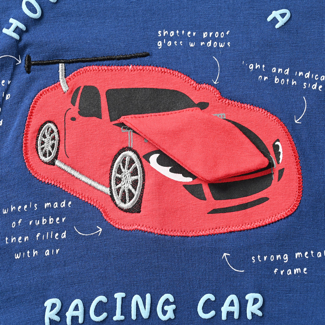 Boys Cotton Jersey T-Shirt H/S Racing Car-Navy Peony