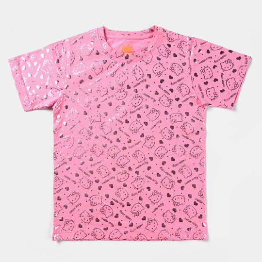 Girls Cotton Jersey T-Shirt H/S Kitty-C.Pink