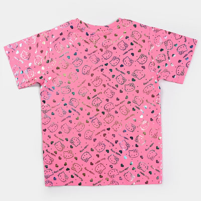 Girls Cotton Jersey T-Shirt H/S Kitty-Pink