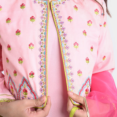 Girls Raw Silk 3PC Suit Anmol-Light Pink