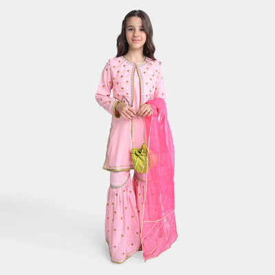 Girls Raw Silk 3PC Suit Anmol-Light Pink