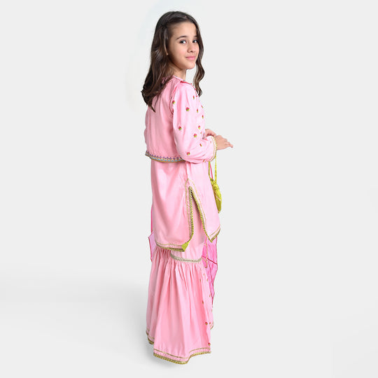 Girls Raw Silk 3PC Suit Anmol-Light Pink