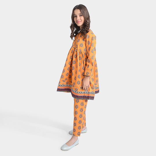 Girls Cotton Poplin Printed 2PC Suit Evelyn-Orange