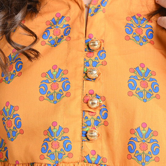 Girls Cotton Poplin Printed 2PC Suit Evelyn-Orange