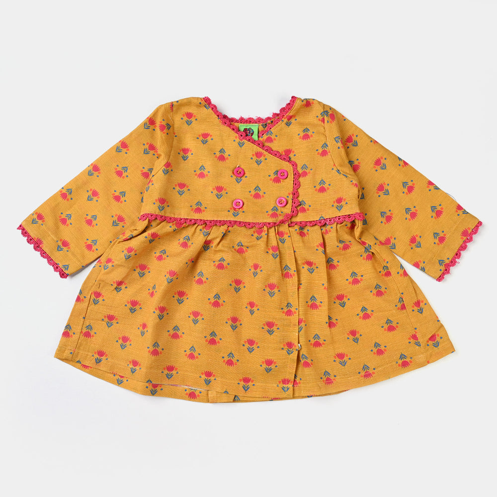 Infant Girls Cotton Slub Printed 2PC Suit  Chintz Floral-Mustard