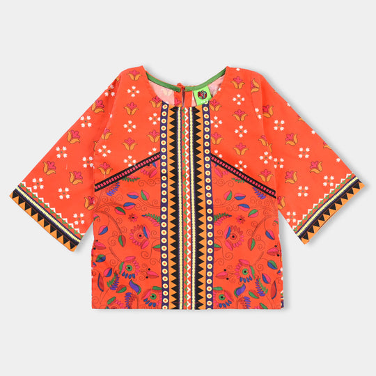 Infant Girls Cotton Poplin Printed Kurti Sophia-ORANGE