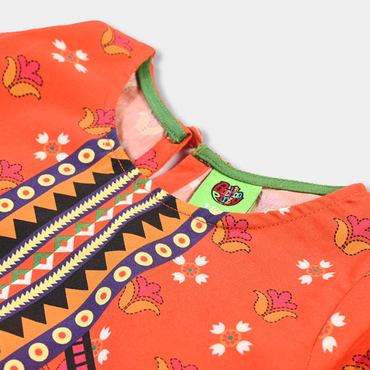 Infant Girls Cotton Poplin Printed Kurti Sophia-ORANGE