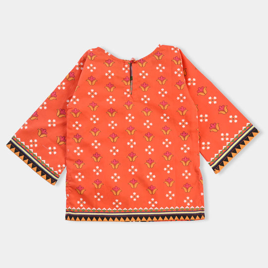 Infant Girls Cotton Poplin Printed Kurti Sophia-ORANGE