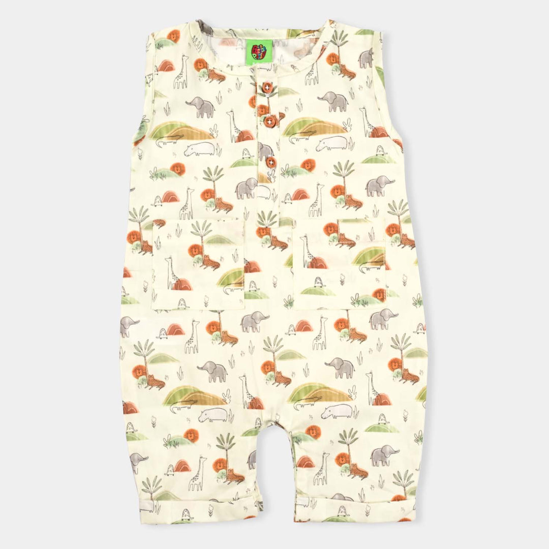 Infant Boys Cotton Romper Jungle-OFF-White