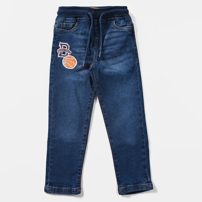 Boys Denim Stretch Pant Basket Ball-Mid Blue